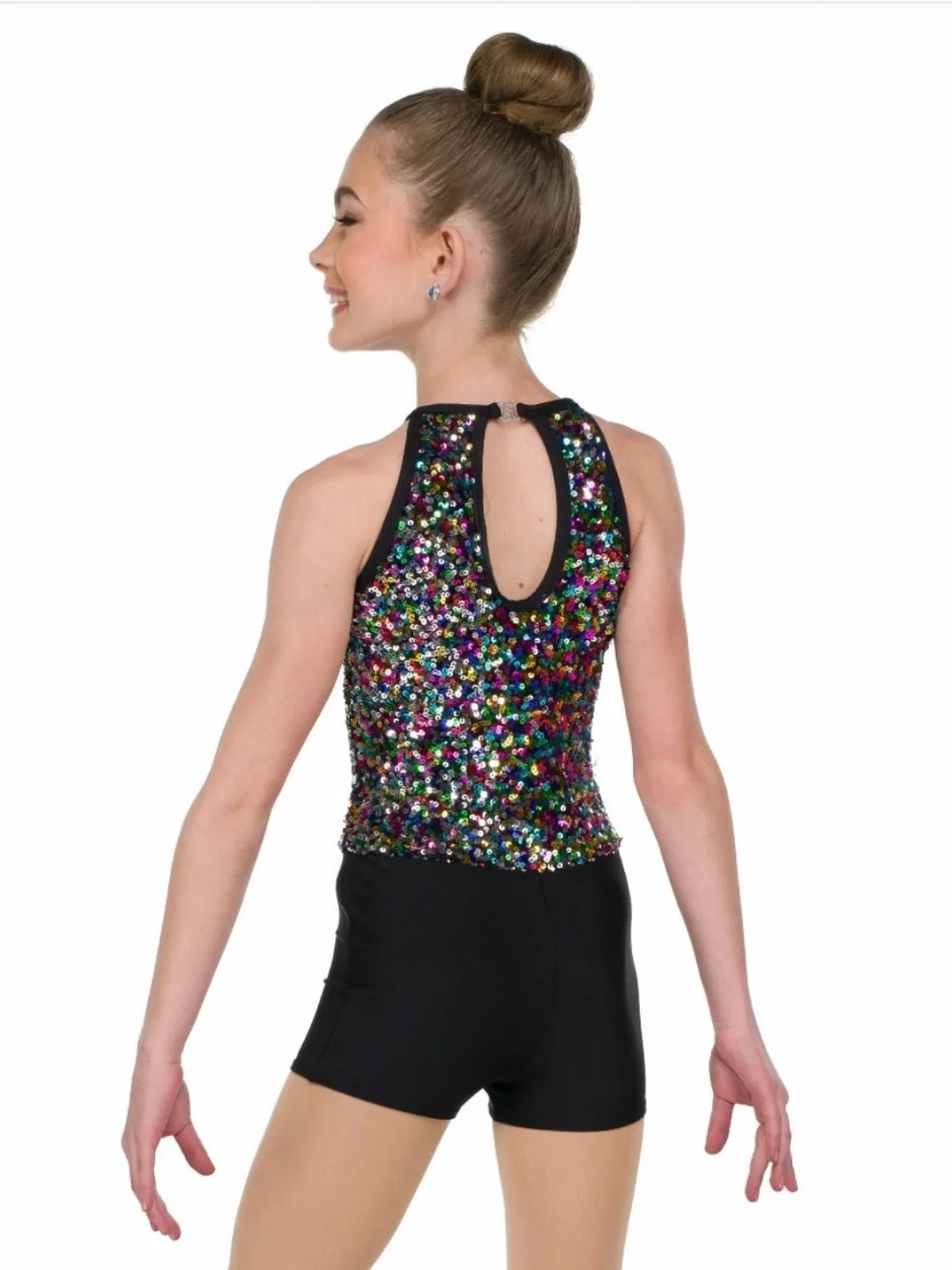 Wish Multicolor Sequin Halter Romper with Black Trim